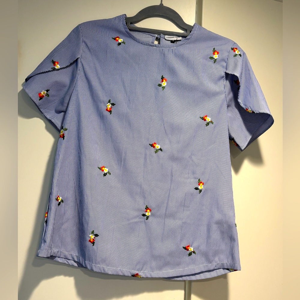 Floral Embroidered Blue Women's Top
